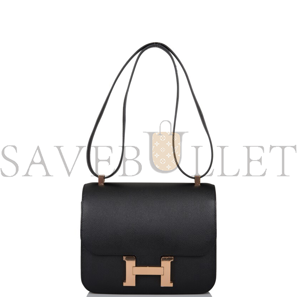 HERMES BLACK CONSTANCE 24 IN EPSOM LEATHER WITH ROSE GOLD HARDWARE (24*18*8cm)